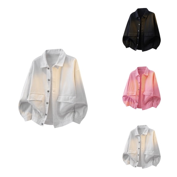 Casual Jacket Workwear Style Washed Denim Coat With Multiple Pockets Loose Fit Big Size Outerwear