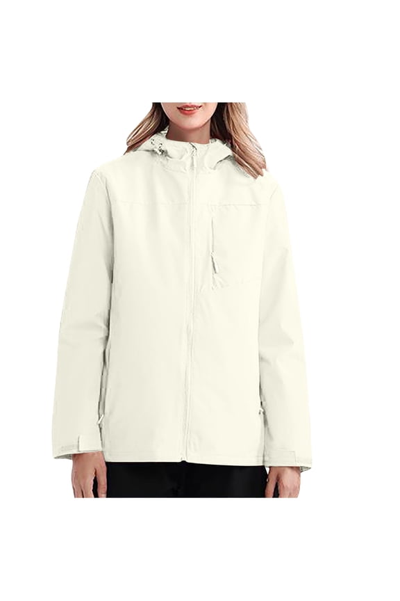 Casual Jackets for Women Plus Size New Women's Softshell Rain Jackets Fleece Lined Warm Jacket Light Hooded Windproof Jackets Coat for Outdoor Hiking White L