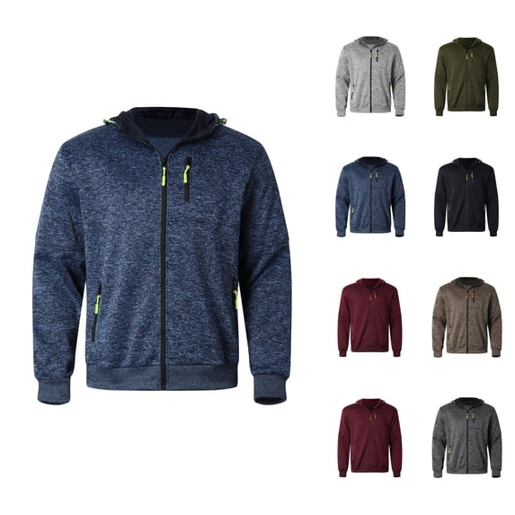 Casual Jackets for Men 2025 Fall Winter Jacquard Long Sleeve Zip Up Hooded Jacket with Pockets Outerwear Coat Hoodie