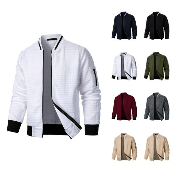 Casual Jackets for Men 2025 Fall Winter Long Sleeve Stand Collar Zip Up Jacket Cardigan Outerwear Coat