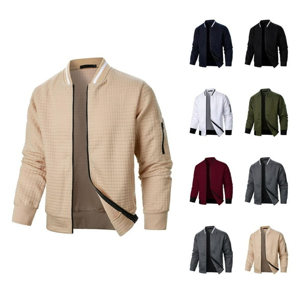 Casual Jackets for Men 2025 Fall Winter Long Sleeve Stand Collar Zip Up Jacket Cardigan Outerwear Coat