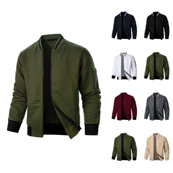 Casual Jackets for Men 2025 Fall Winter Long Sleeve Stand Collar Zip Up Jacket Cardigan Outerwear Coat