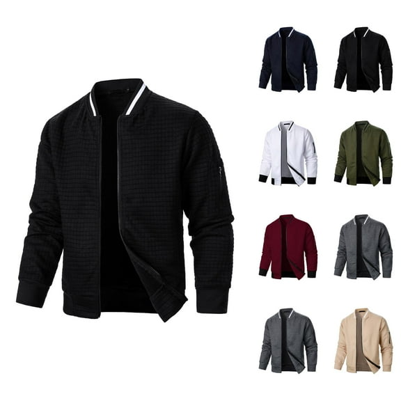 Casual Jackets for Men 2025 Fall Winter Long Sleeve Stand Collar Zip Up Jacket Cardigan Outerwear Coat