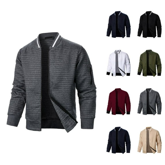 Casual Jackets for Men 2025 Fall Winter Long Sleeve Stand Collar Zip Up Jacket Cardigan Outerwear Coat