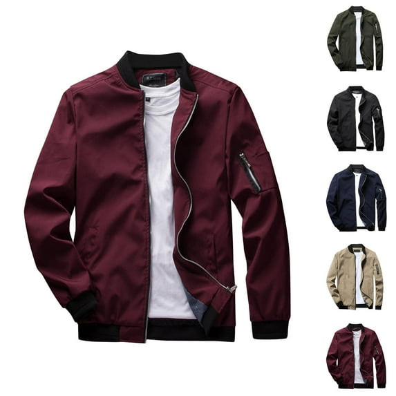 Casual Jackets for Men 2025 Fall Winter Long Sleeve Stand Collar Zip Up Jacket with Pockets Outerwear Coat