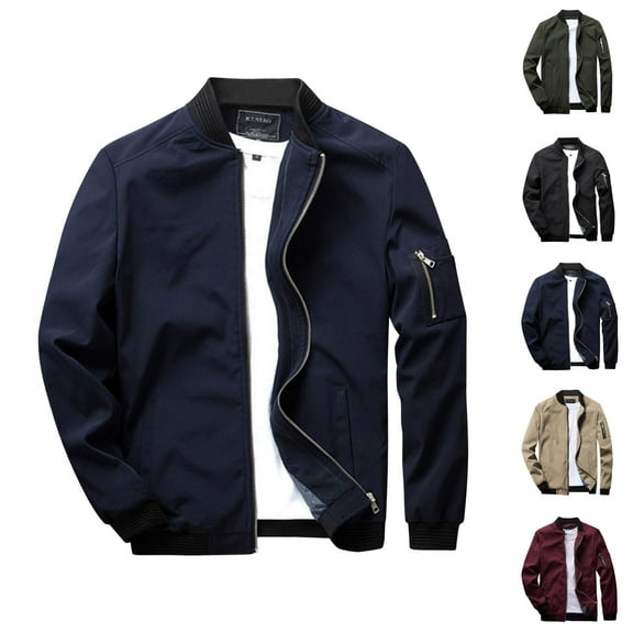 Casual Jackets for Men 2025 Fall Winter Long Sleeve Stand Collar Zip Up Jacket with Pockets Outerwear Coat