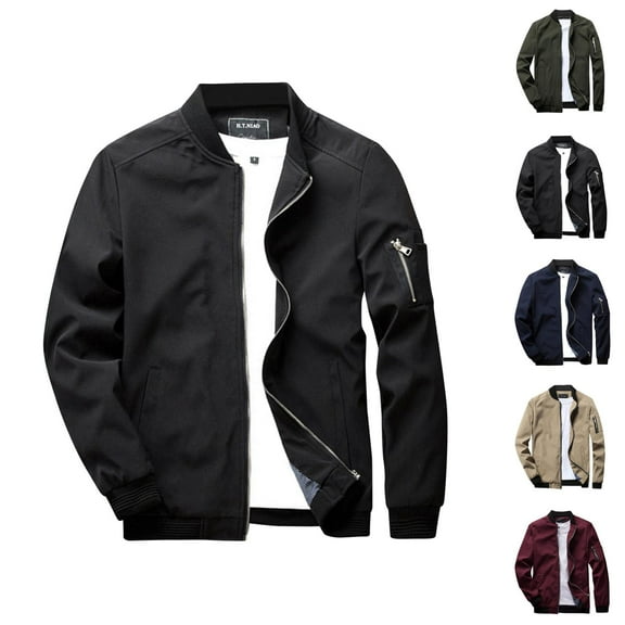 Casual Jackets for Men 2025 Fall Winter Long Sleeve Stand Collar Zip Up Jacket with Pockets Outerwear Coat