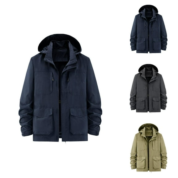 Casual Jackets for Men 2025 Fall Winter Long Sleeve Zip Up Hooded Jacket with Pockets Hoodie Outerwear Coat