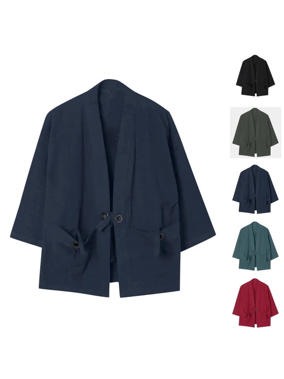 Casual Jackets for Men 2025 Japanese Lightweight Loose Linen Cardigan Jacket with Pockets Outerwear Coat