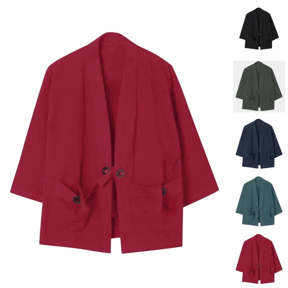 Casual Jackets for Men 2025 Japanese Lightweight Loose Linen Cardigan Jacket with Pockets Outerwear Coat