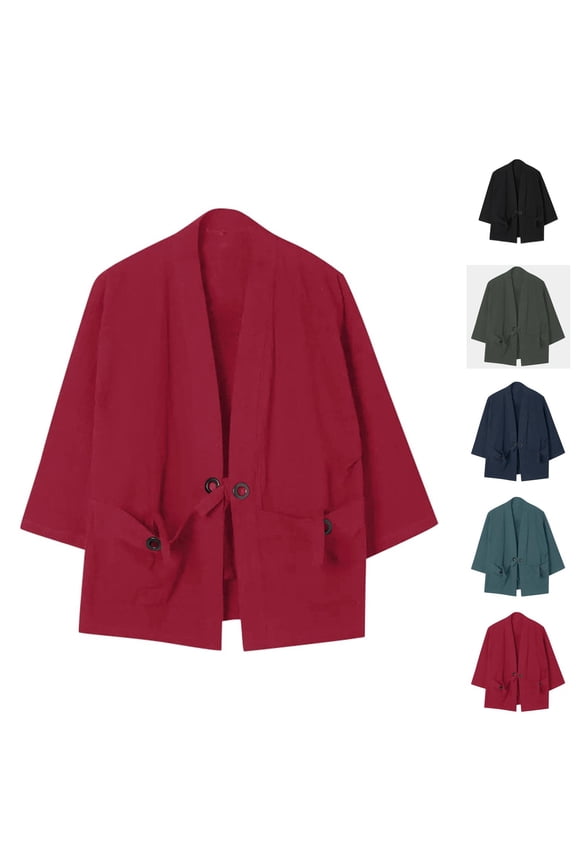 Casual Jackets for Men 2025 Japanese Lightweight Loose Linen Cardigan Jacket with Pockets Outerwear Coat