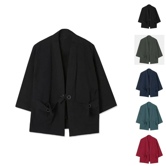Casual Jackets for Men 2025 Japanese Lightweight Loose Linen Cardigan Jacket with Pockets Outerwear Coat