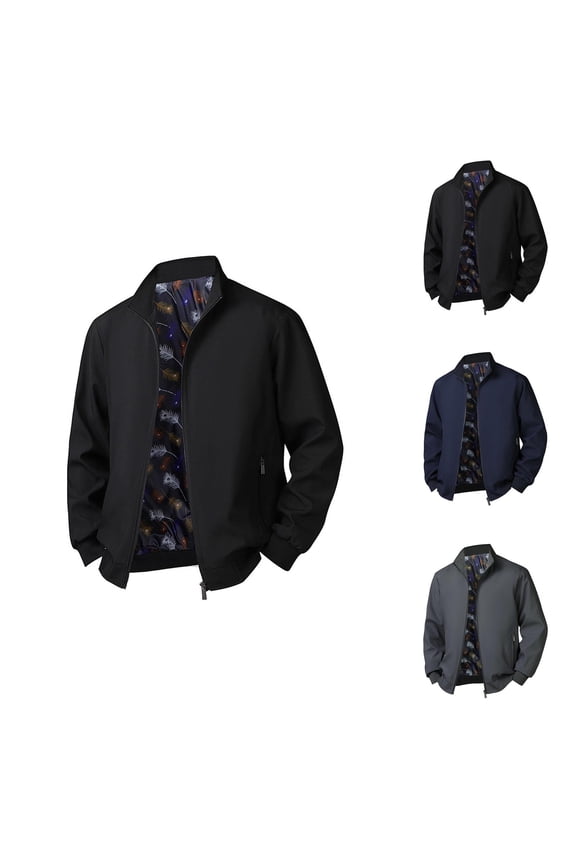 Casual Jackets for Men 2025 Lightweight Breathable Long Sleeve Stand Collar Zip Up Jacket with Pockets Outerwear Coat