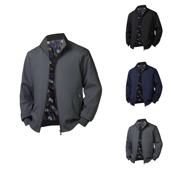 Casual Jackets for Men 2025 Lightweight Breathable Long Sleeve Stand Collar Zip Up Jacket with Pockets Outerwear Coat