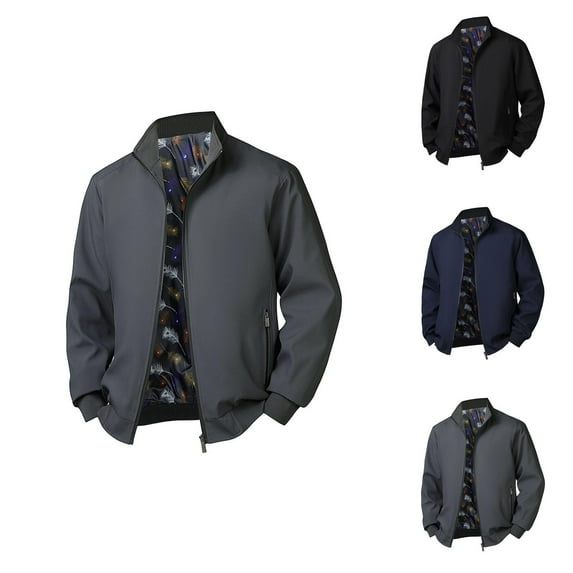 Casual Jackets for Men 2025 Lightweight Breathable Long Sleeve Stand Collar Zip Up Jacket with Pockets Outerwear Coat
