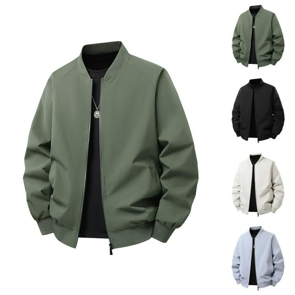 Casual Jackets for Men 2025 Lightweight Loose Fit Long Sleeve Stand Collar Zip Up Jacket with Pockets Outerwear Coat