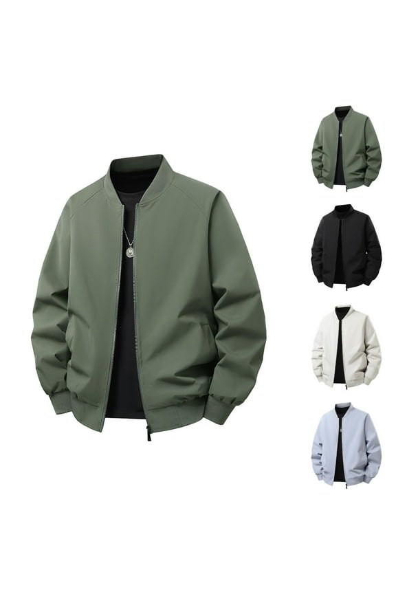 Casual Jackets for Men 2025 Lightweight Loose Fit Long Sleeve Stand Collar Zip Up Jacket with Pockets Outerwear Coat