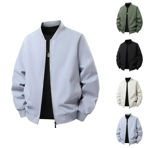 Casual Jackets for Men 2025 Lightweight Loose Fit Long Sleeve Stand Collar Zip Up Jacket with Pockets Outerwear Coat