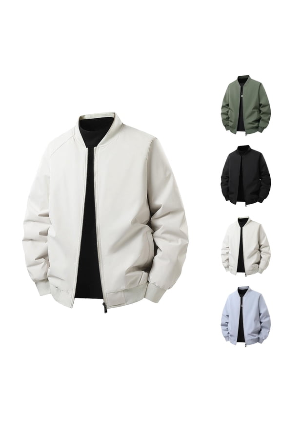 Casual Jackets for Men 2025 Lightweight Loose Fit Long Sleeve Stand Collar Zip Up Jacket with Pockets Outerwear Coat
