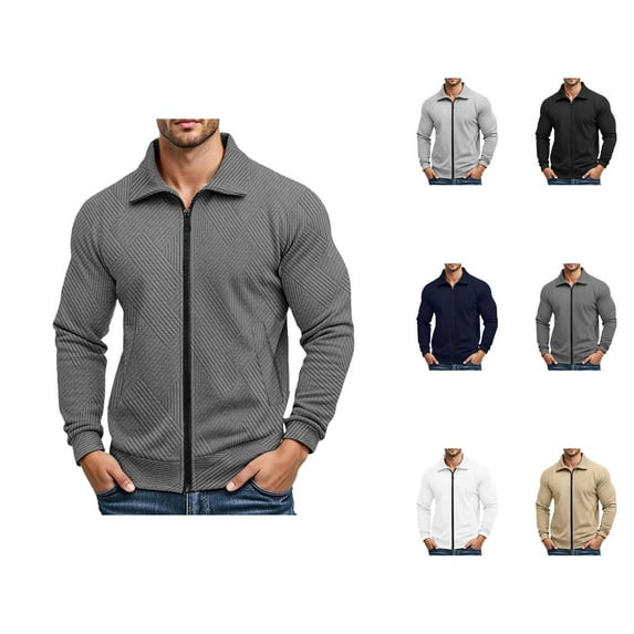 Casual Jackets for Men 2025 Long Sleeve Lightweight Loose Collared Zip Up Jacket with Pockets Outerwear Coat