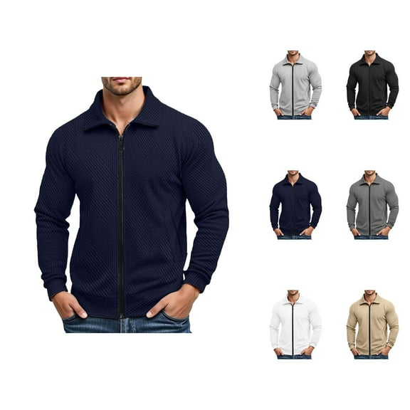 Casual Jackets for Men 2025 Long Sleeve Lightweight Loose Collared Zip Up Jacket with Pockets Outerwear Coat