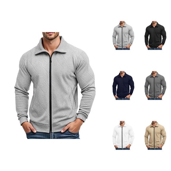 Casual Jackets for Men 2025 Long Sleeve Lightweight Loose Collared Zip Up Jacket with Pockets Outerwear Coat