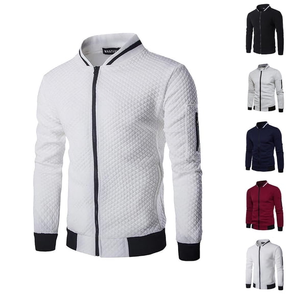 Casual Jackets for Men 2025 Long Sleeve Stand Collar Zip Up Jacket with Pockets Cardigan Outerwear Coat