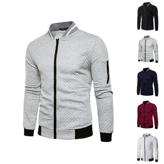 Casual Jackets for Men 2025 Long Sleeve Stand Collar Zip Up Jacket with Pockets Cardigan Outerwear Coat