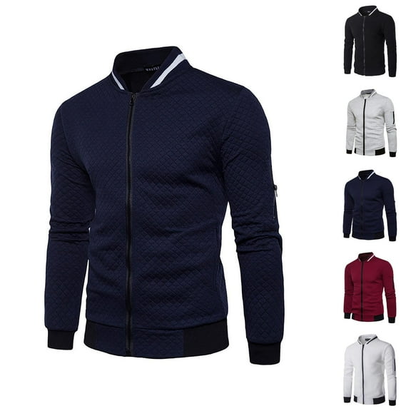 Casual Jackets for Men 2025 Long Sleeve Stand Collar Zip Up Jacket with Pockets Cardigan Outerwear Coat