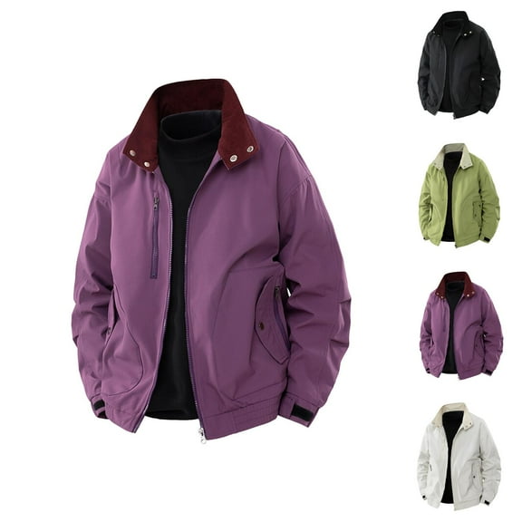 Casual Jackets for Men 2025 Outdoor Loose Long Sleeve Stand Collar Jacket with Pockets Outerwear Coat