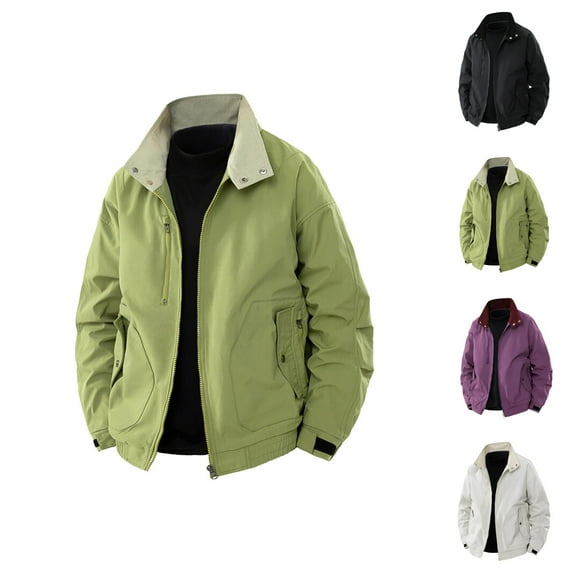 Casual Jackets for Men 2025 Outdoor Loose Long Sleeve Stand Collar Jacket with Pockets Outerwear Coat