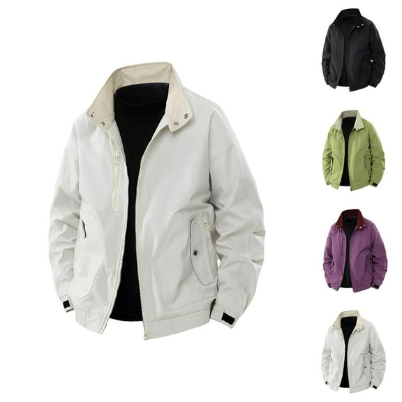 Casual Jackets for Men 2025 Outdoor Loose Long Sleeve Stand Collar Jacket with Pockets Outerwear Coat