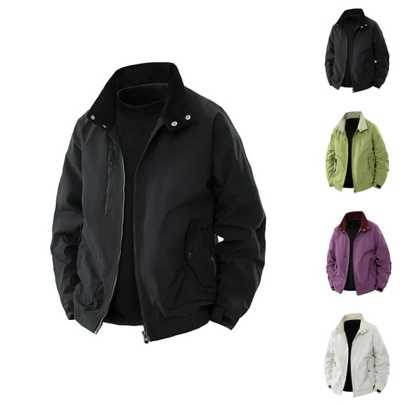 Casual Jackets for Men 2025 Outdoor Loose Long Sleeve Stand Collar Jacket with Pockets Outerwear Coat