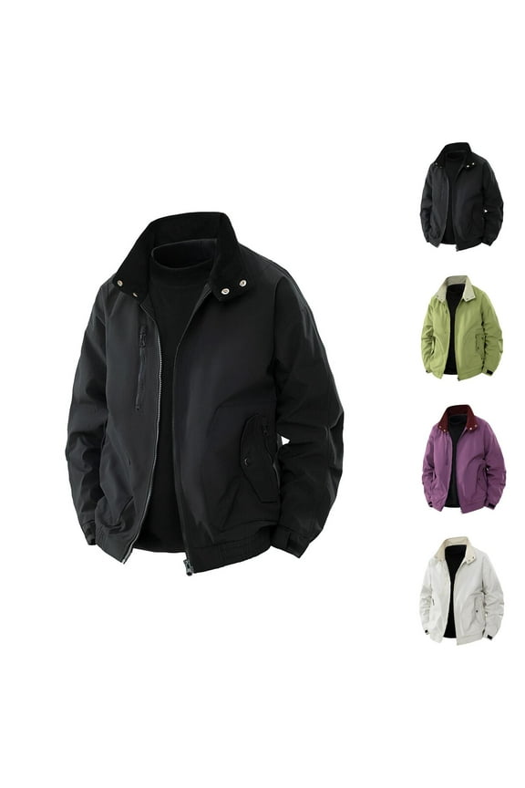 Casual Jackets for Men 2025 Outdoor Loose Long Sleeve Stand Collar Jacket with Pockets Outerwear Coat