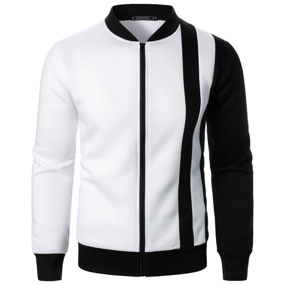 Casual Jackets for Men Zipper Up Long Sleeve Stand Collar Coats Basic Color Block Warm Fleece Lined No Hood Outerwear Jacket Sweatshirts