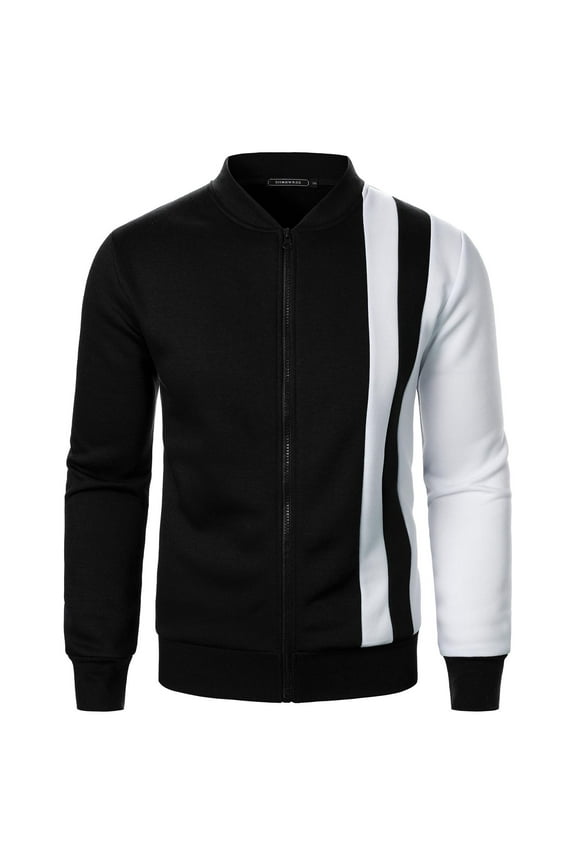 Casual Jackets for Men Zipper Up Long Sleeve Stand Collar Coats Basic Color Block Warm Fleece Lined No Hood Outerwear Jacket Sweatshirts