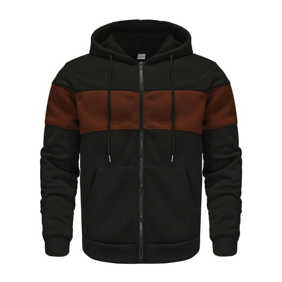 Casual Jackets for Men with Pockets Long Sleeve Fleece Lined Zip Up Hoodies & Sweatshirts Mens Warm Color Block Athletic Workout Outerwear Coats
