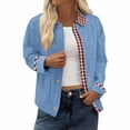 thumbnail image 1 of Casual Jackets for Women 2025 Long Sleeve Zipper Classic Outwear Bomber Coats Button Up with Pockets Blue M, 1 of 7