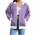 thumbnail image 1 of Casual Jackets for Women Plus Size New Womens Full Zip up Sweatshirt Jackets Casual Long Sleeve Loose Cardigan Coats Fall Outfits Purple XL, 1 of 3