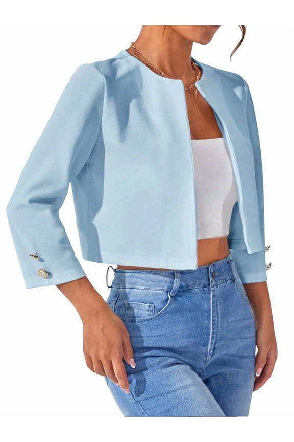 Casual Jackets for Women Solid Open Front Crop Jacket