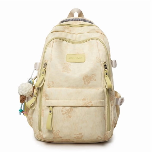 Casual Japanese Style Nylon Shoulder Bag, Multi-Compartment Water-Resistant Rucksack, Ergonomic Strap Bookbag for Campus Commute Leisure, 18.11 Inch (Yellow)
