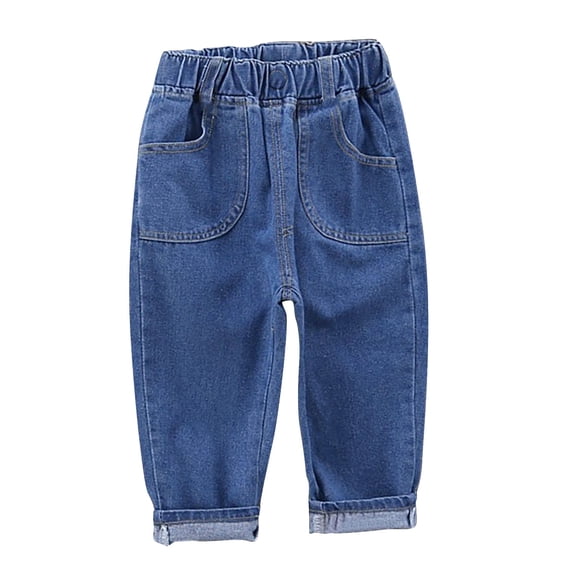 Casual Jean Joggers for Boys Workout Elastic Waist Loose Denim Pants with Pocket 3-13 Years Spring Fall Kids Clothing, Dark Blue13 Years