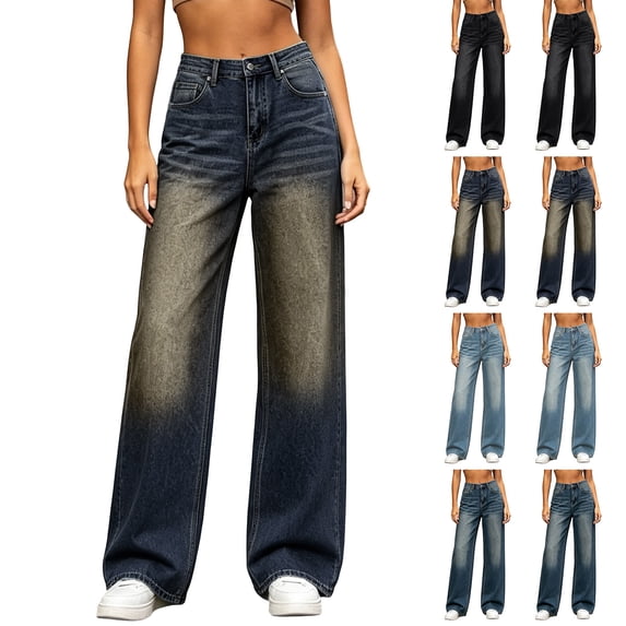 Casual Jeans for Women High Waist Wide Leg Jeans Vintage Washed Loose Denim Pants Casual Streetwear Trousers