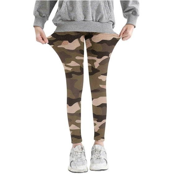 Casual Jogger Pants for Girls New Girls Camouflage Printed Pants High Waist Stretchy Soft Tights Kids Summer Leggings for School Wearing Girls' Activewear Leggings Coffee 5 Years