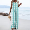 thumbnail image 1 of Casual Jumpsuit for Women Summer Button Strap Plaid Criss Cross Bib Jumper with Pocket Loose Pleated Wide Leg Outfits, Blue, L, 1 of 7