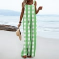 thumbnail image 1 of Casual Jumpsuit for Women Summer Button Strap Plaid Criss Cross Bib Jumper with Pocket Loose Pleated Wide Leg Outfits, Mint Green, XL, 1 of 7
