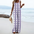 thumbnail image 1 of Casual Jumpsuit for Women Summer Button Strap Plaid Criss Cross Bib Jumper with Pocket Loose Pleated Wide Leg Outfits, Purple, XL, 1 of 7