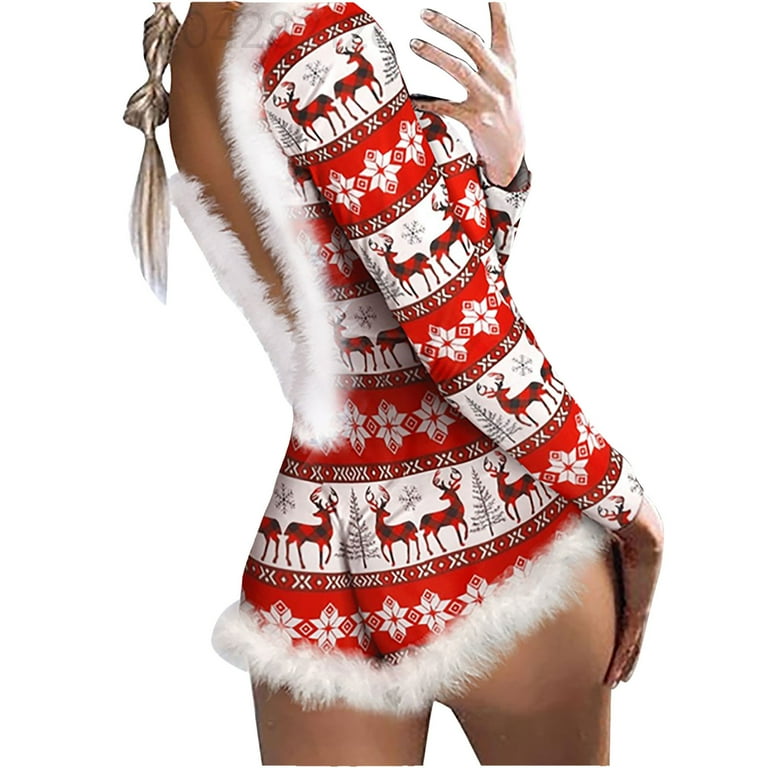 Casual Jumpsuits Romper for Women Crewneck Christmas Long Sleeve