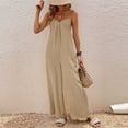 thumbnail image 1 of Casual Jumpsuits for Women Summer Women's Flowy Wide Leg Jumpsuit Spaghetti Strap Sleeveless Loose Fitting Pleated Rompers Pants for Beach Vacation Khaki M, 1 of 4