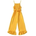 thumbnail image 1 of Casual Jumpsuits for Girls Summer Smocked Spaghetti Straps Sleeveless Belted Ruffle Long Pants Kids Rompers Overalls New, Yellow, 8Y, 1 of 7